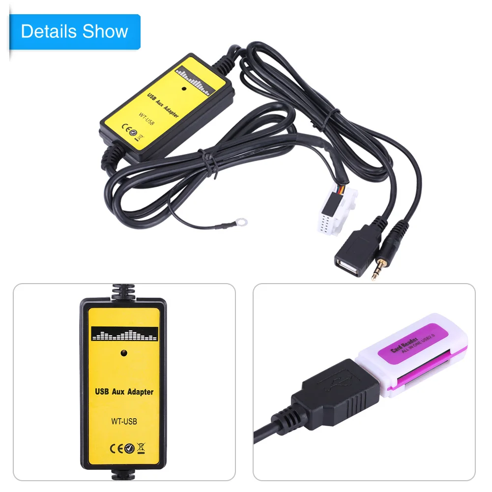 SOONHUA Car USB Aux-In Adapter MP3 Player Cable Radio Audio Interface USB Cabels Support 3.5mm Jack Input For Audio VW Skoda
