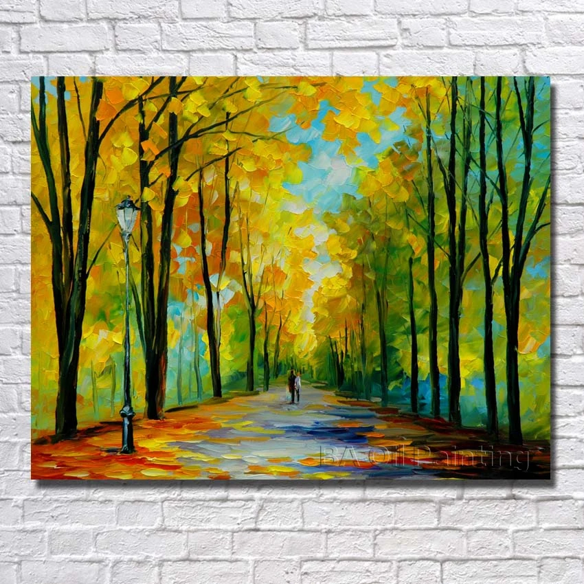 

Frameless Oil Painting Modern Abstract Green Tree Road Paintings Living Room Wall Art Painting on Canvas No Framed