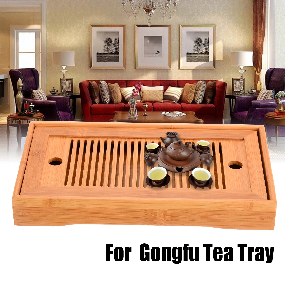 Портативный Бамбуковый чайный поднос, китайский чайный поднос Gongfu, поднос для сервировки стола, держатель для воды, товары для дома