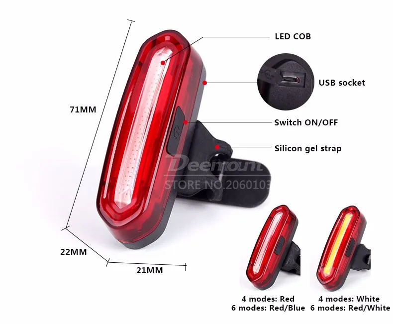 Top Deemount COB Rear Bike light Taillight Safety Warning USB Rechargeable Bicycle Light Tail Lamp Comet LED Cycling Bycicle Light 2