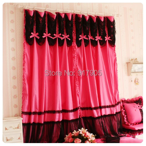 Luxury Black Lace Curtains Romantic Rosy Girls Princess Curtains