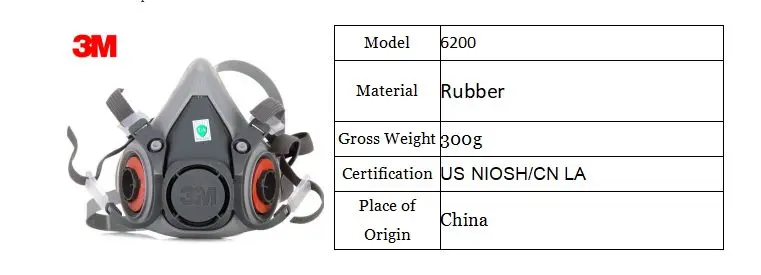3M, 6200, лицевая маска, противогаз, краска, распыление, химический, низкий уровень обслуживания, респиратор, многоразовая Защитная промышленная маска-фильтр