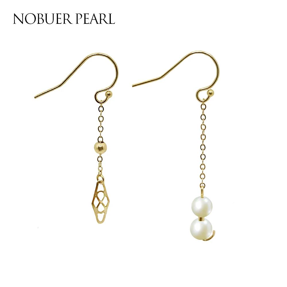 

Nobuer 14K Gold Real Pearl Drop Earring Different Style On Both Sides Fashion Long Chain Pearl Drop Earrings