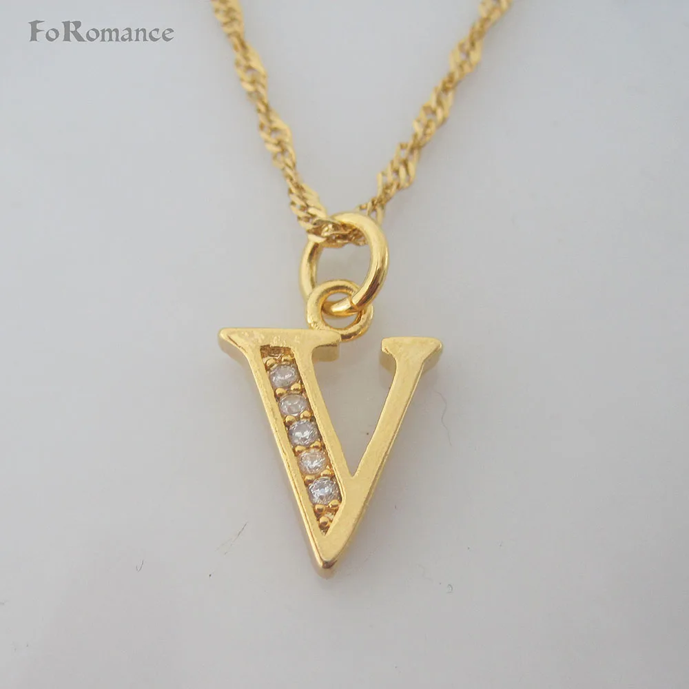 LETTER V 26 букв GP 1" Твист цепочки и ожерелья Письмо A B C D E F G H I J L M N O P Q R S T U V W X Y Z начальный CZ камень сверкающих кулон - Окраска металла: LETTER V