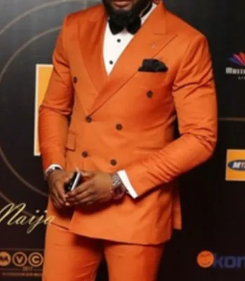 Elegant Orange double Breasted Men Suit 2018 Custom Wedding Tuxedos Groom Suits For Men Business Men Office Wear (Jacket+Pants)