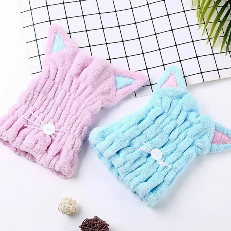 

Cute Cat Microfiber Hair-drying Towel Bath Cap Strong Absorbing Drying Long Soft Special Dry Hair Cap Towel With Coral Velvet