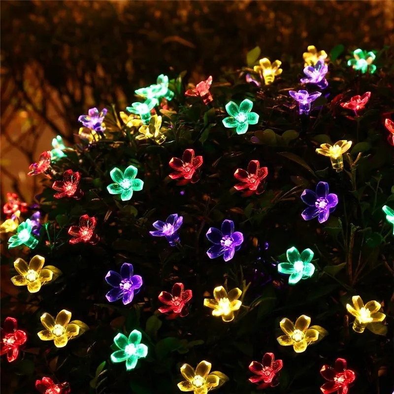 50 LEDs 7M Peach Sakura Flower Solar Lamp Power LED String Fairy Lights Solar Garlands Garden Christmas Decor For Outdoor