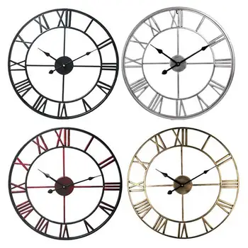 

16 Inch Diameter Metal Roman Numerals Big Wall Clock Room Home Decor Modern Loft Cafe Iron Pendant Clock Silent Retro Wall Clock