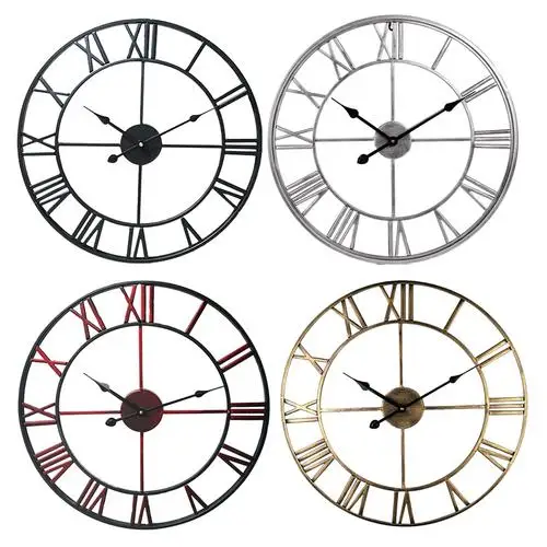 Acheter Creative moderne Loft café fer pendentif horloge silencieux rétro 16 pouces de diamètre en métal chiffres romains grand mur horloge chambre décor à la maison