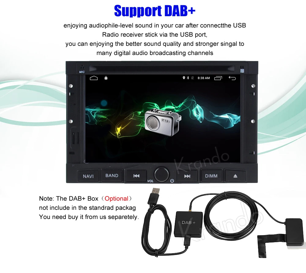 Cheap Krando 7" Android 8.0 car audio navigation multimedia system for Peugeot 3008 2012-2016 radio gps dvd player WIFI 3G DAB+ 5