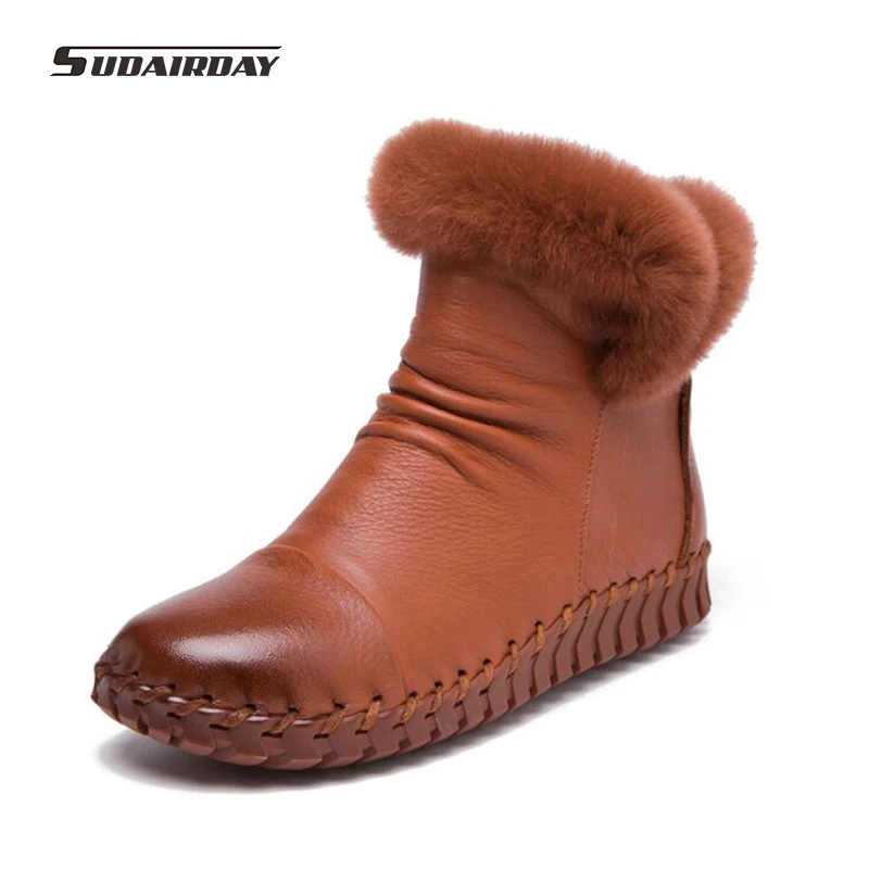 

2017 Handmade Women's Winter Boots Women Real Fur Winter Shoes Woman Genuine Leather Warm Ankle Snow Boots Mujer Chaussure