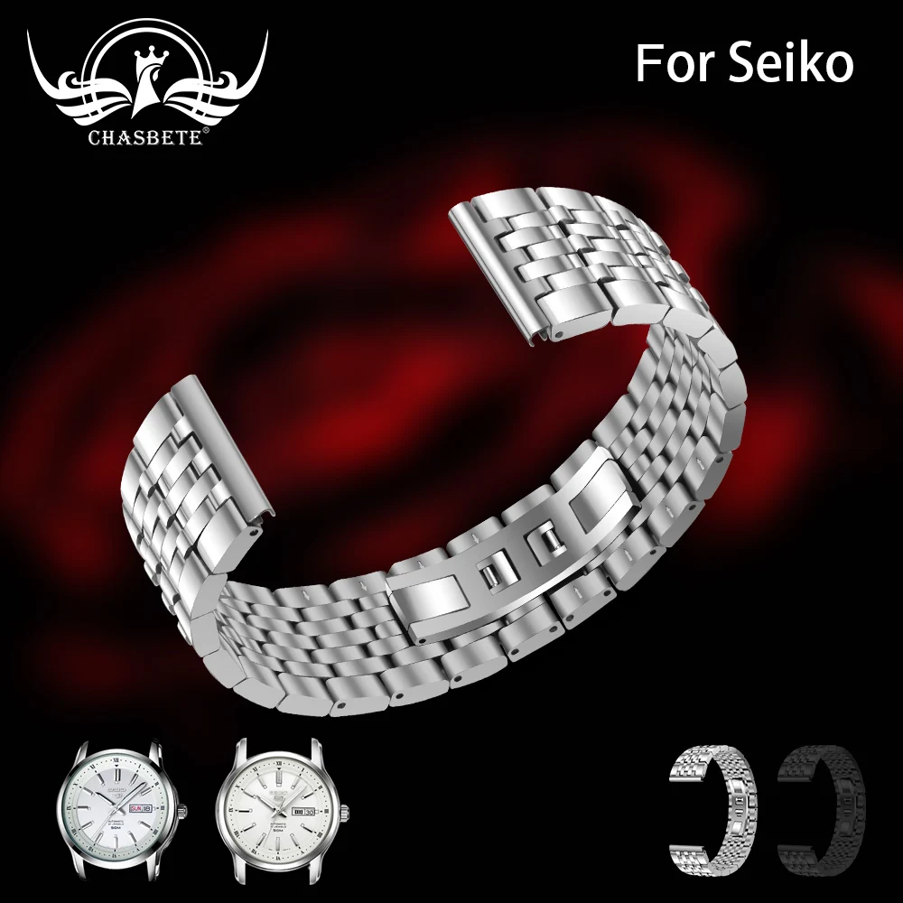 

Metal for Seiko Watchband 22mm Silver Black generalStainless Steel Watches Bands Straps Bracelet For Man Women Wristwatch+ tools