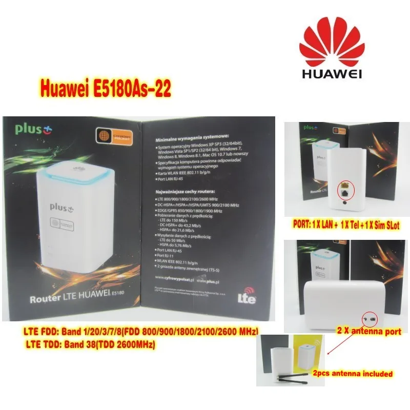 Лот из 10 шт. разблокирована оригинальный Huawei e5180 e5180as-22 4 г LTE Cube точка доступа Wi-Fi маршрутизатор домашней беспроводной маршрутизатор с гнезда