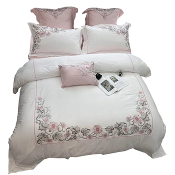 

Chinese Wedding Long-staple cotton Duvet Set High Quality Embroidery Floral Long-staple cotton Bedding Bedspread King Queen Size