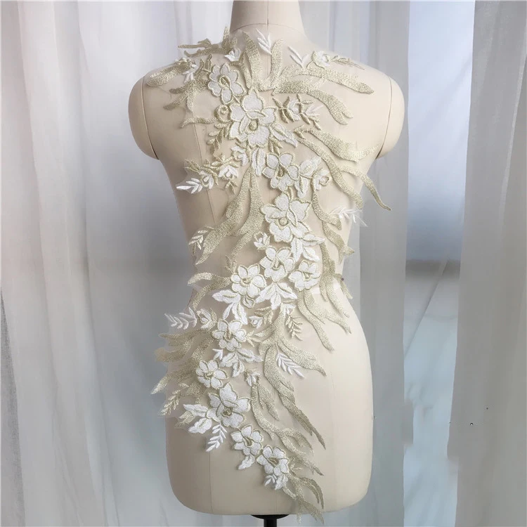 

1Pcs Flower Embroidered Lace Patches For Wedding/Evening Dress Embroidery Clothes Applique Sewing On Garment Decor Patch
