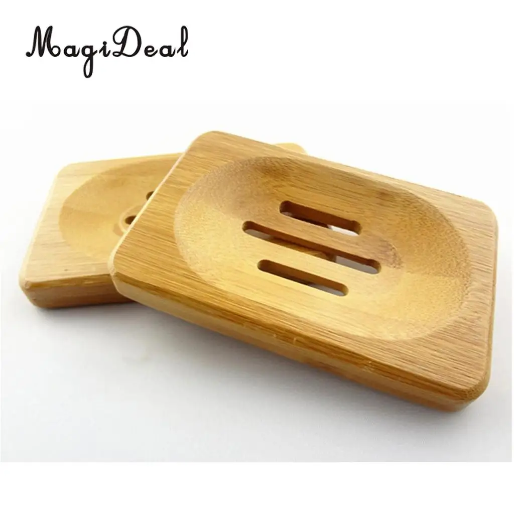 MagiDeal Bamboo Soap Holder Dish Bathroom Shower Storage Support Plate Stand Handmade