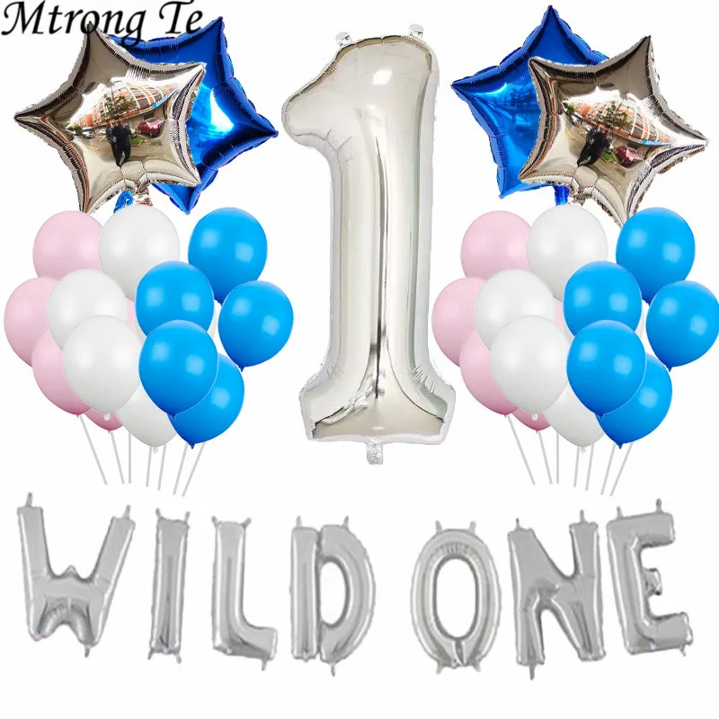 

42pcs 40inch 1 years old WILD ONE Balloons Party Foil Star 12inch latex Balloons For Baby Shower First Birthday Decoration Globo