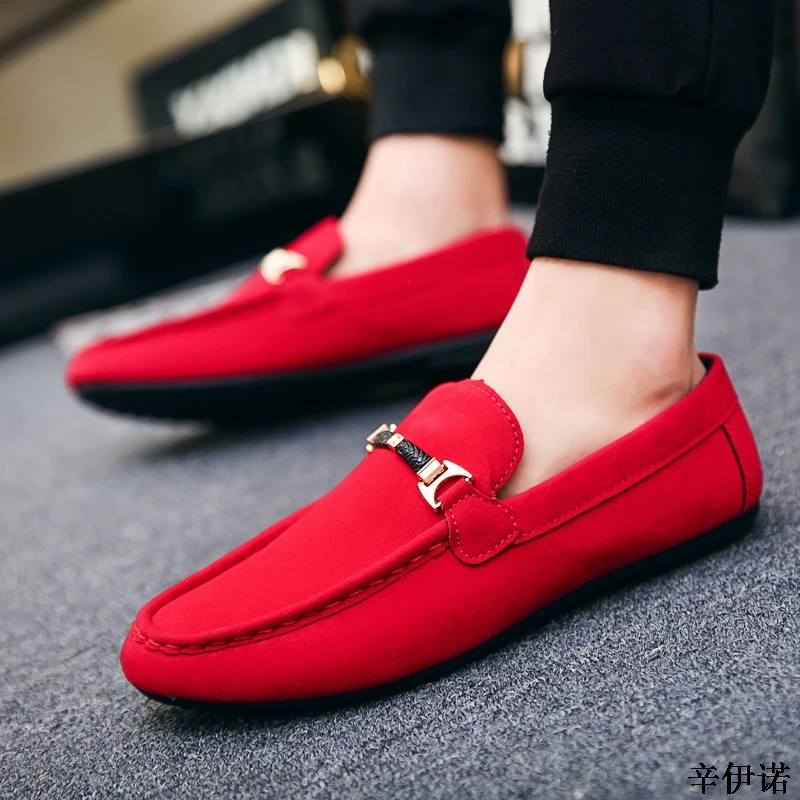 

Cheap Hot Sale Men Black Loafer Shoes Trendy Flock Slip-on Loafers Vintage Style Men Driving Casual Blue Flat Shoes 2018 New