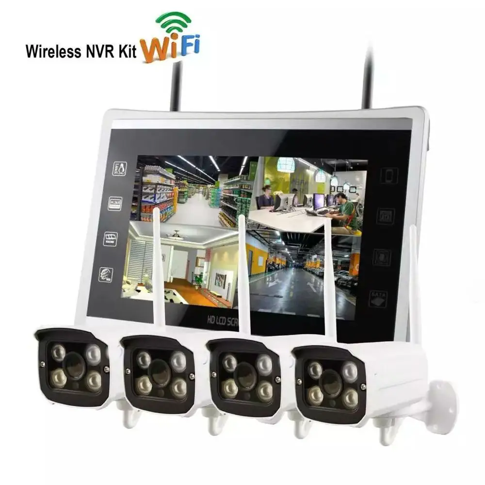 

SmartYIBA 12"WIFI Wireless Waterproof Video CCTV Control IP Security Camera System 4 Channel Video Surveillance NVR Kits
