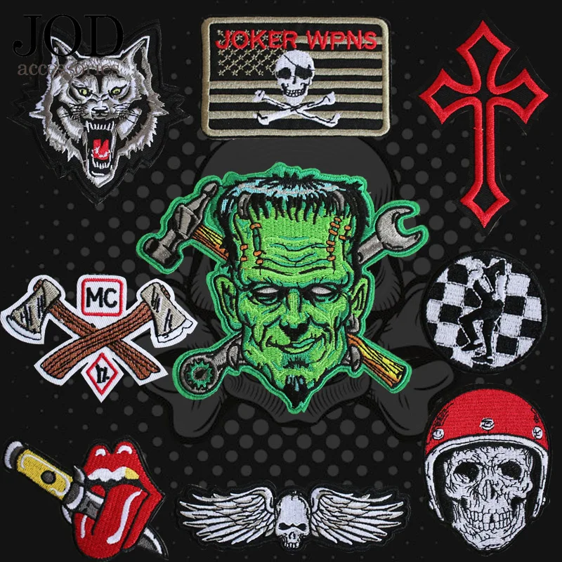 

JOD BIKERS PUNK ROCK SKULL Embroidered Iron on Thermo Adhesive Patches Clothing Ironing Applications for Clothes Hot Sticky