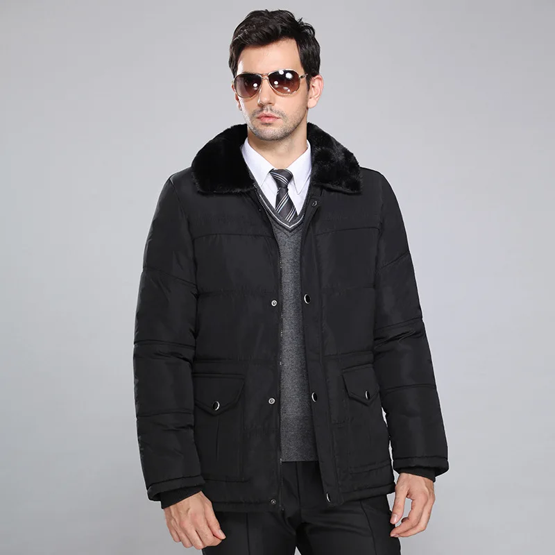 

Autumn Flight Jacket Men Black Zipper Fur Collar Men Jacket Pocket Bomber Warm Male Jackets Military Button Casual Large