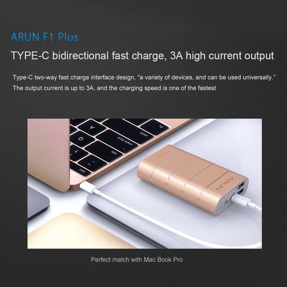ARUN F1PLUS 10000mah Quick Charge External Battery Charger Fast Charging Portable Power Bank for Samsung iPhone 6s Xiaomi Huawei