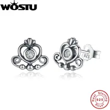 Твердые 925 пробы серебряные диадема моя принцесса Винтажные серьги гвоздики для женщин леди подлинные оригинальные ювелирные изделия подарок