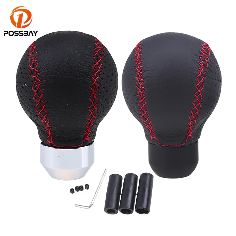 

POSSBAY Leather Red Stitched Car Gear Shift Knob Shifter Lever Universal Manual Transmission Gear Stick Shift Lever Knob Cover