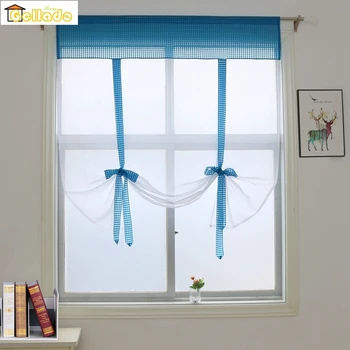 

Plaid Organza Stitching Color Roman Blinds Sheer Living Room Balcony Kitchen Window Wave Curtain