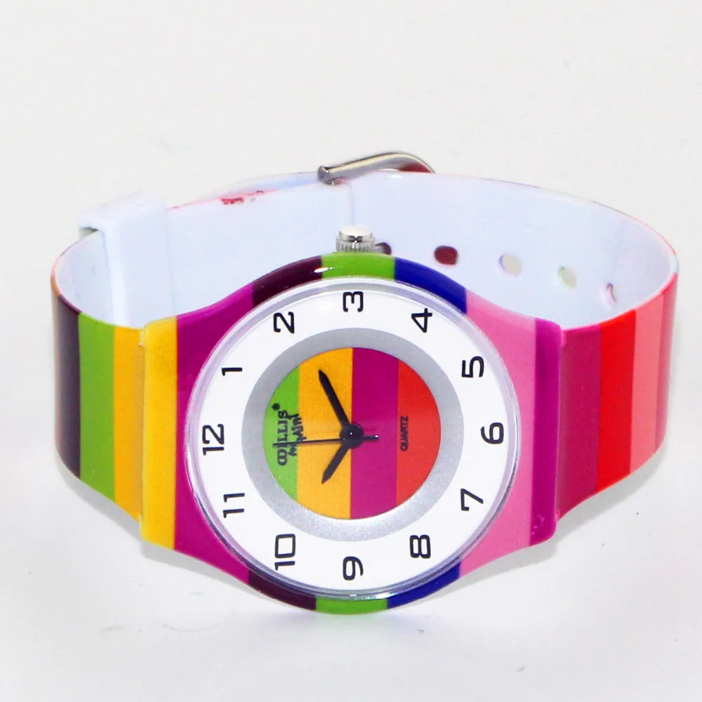 НОВЫЕ новейшие стильные ультра тонкие красочные полосатые дизайнерские женские водонепроницаемые наручные часы с круглым циферблатом для девочек спортивные кварцевые часы