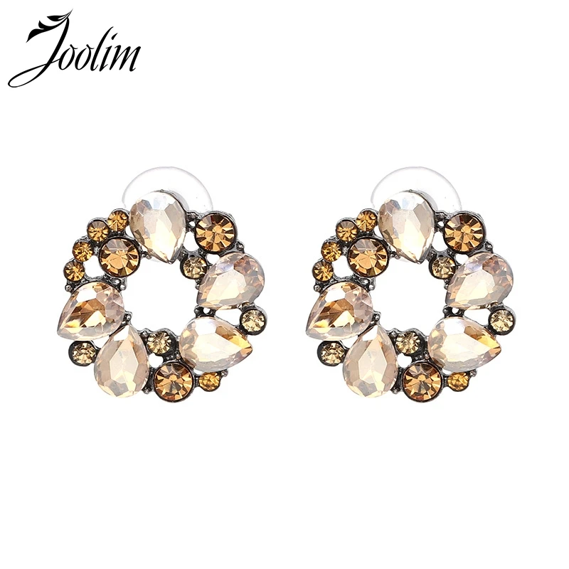 

JOOLIM 6 Colors Crystal Circel Stud Earring Round Eerring SImple Chic Earring