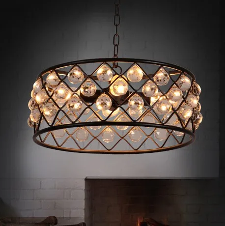 

American Iron Art Droplight Retro Crystal Chandelier Fixtures For Living Dining Room Hanging Lamp Indoor Lighting Lamparas