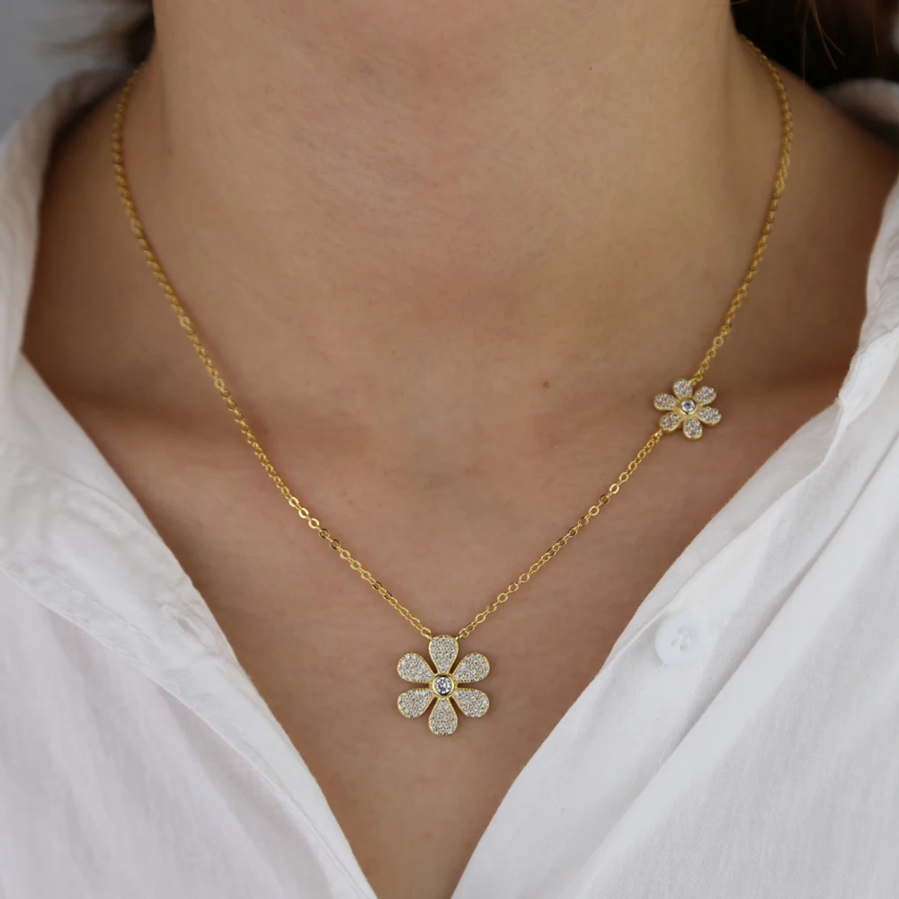 

New arrived summer delicate flowers charm necklace pendant bohemian choker paved mini CZ sun flower women charm jewelry gift