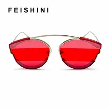 ^Cheap FEISHINI RED Quality Sunglass Ladies Superstar Eyewear Men Zonnebril Cobain Vintage Tinted Cat eye Sunglasses Women Mirror