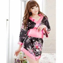 Women Cosplay Kimono Lingerie Japanese Uniform Black Cherry Blossom Kimono Large Bowknot Sexy Lady Cosplay Costumes LB