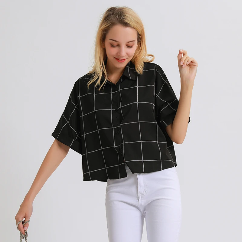 Crop Top Women Loose Button Down 