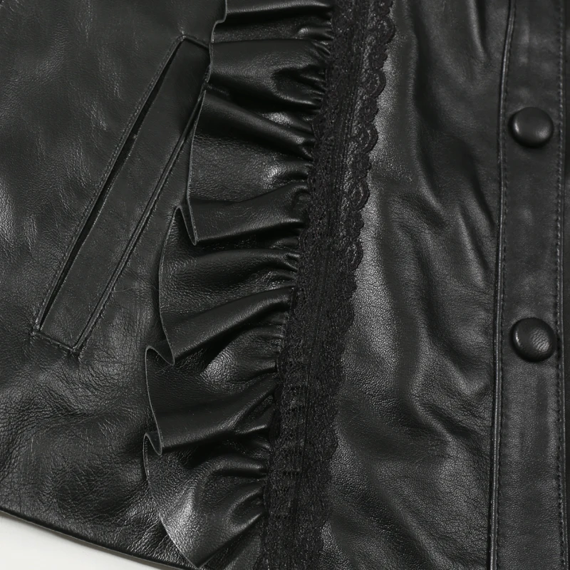 2019 Spring  New Fashion Wild Temperament Ruffled Collar Collar Sheepskin Shirt  Jacket Women
