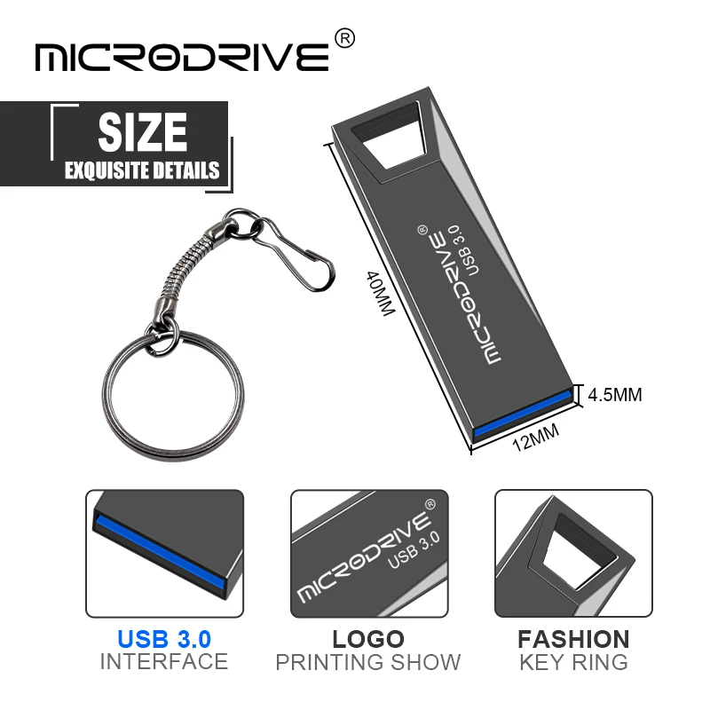 Высокая скорость USB 3,0 Металлический флеш-накопитель 16 ГБ 32 ГБ 64 ГБ 128 ГБ флеш-накопитель водонепроницаемый usb накопитель мини-карта памяти с кольцом для ключей
