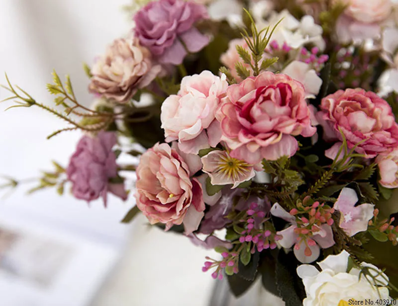 Пион DIY вечерние украшения Винтажные шелковые искусственные цветы маленькая Роза Свадебные фальшивые цветы праздничные принадлежности, домашний декор букет