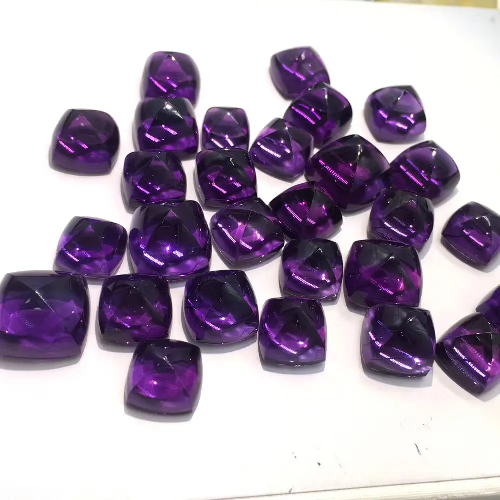 Natural Amethyst 12*12mm Gemstone Pyramid Violet dark purple Advanced Customization of Earring Ring Pendant Mosaic with Jewelry