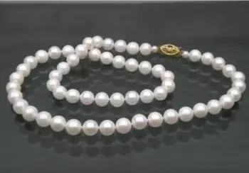 

GORGEOUS Round 8-9mm AAA white pearl necklace 18" 36" yellow Clasp