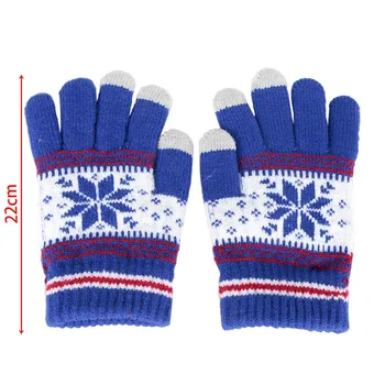 

1 Pair Women Winter Warm Touch Screen Smart Touch Sensing Strip Snowflake Cuff Knitted Gloves One Size For Most