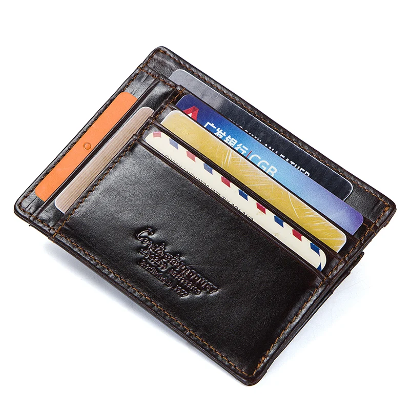 Tanie CONTACT S crazy horse skóra bydlęca RFID mężczyźni portfel na karty mini etui na karty z kieszonką na monety męskie małe cienkie walet slim portfele