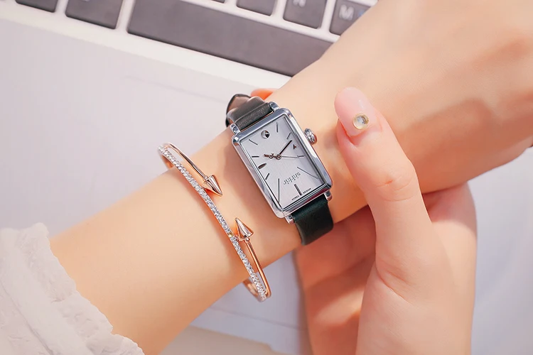 Новые женские часы, японские кварцевые часы, простые модные часы, кожаный браслет, часы для девочек, подарок на день рождения, Julius Box 941