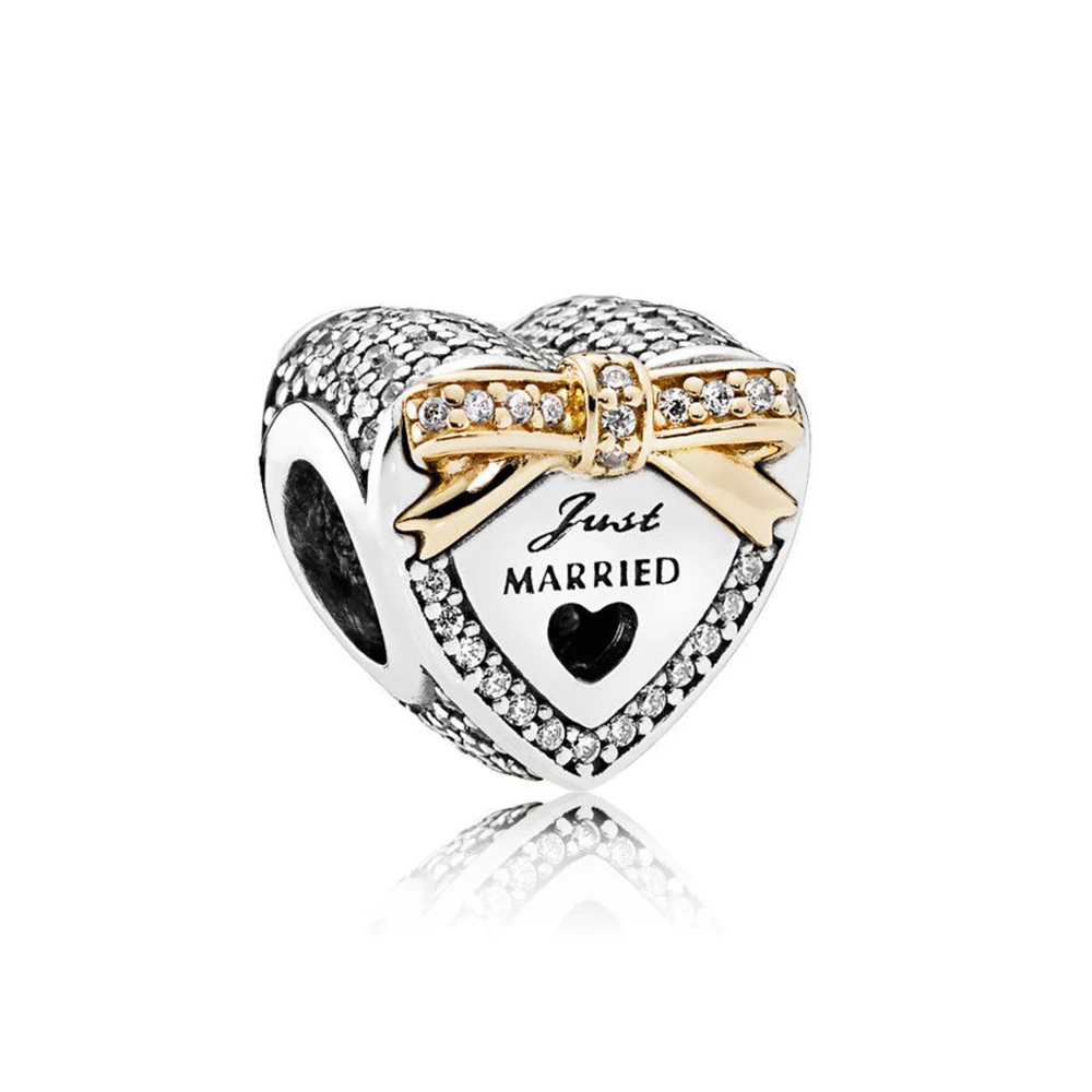 

NEW 100% 925 Sterling Silver Wedding Heart Charm Clear CZ Bead Fits Original Bracelets DIY Jewelry For Mother Gift
