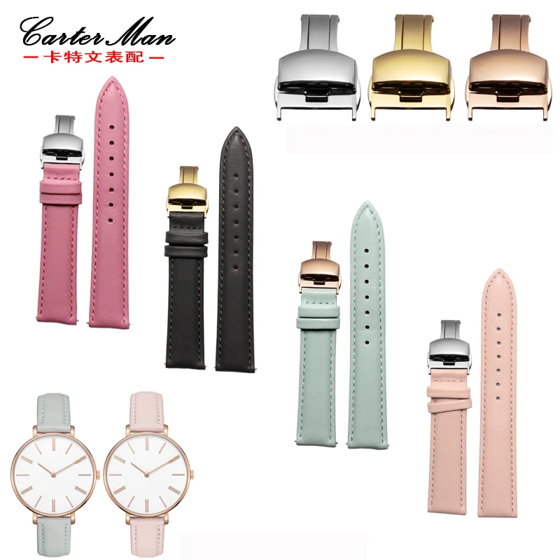

Genuine leather watchband 16mm 18mm 20mm flat texture strap with butterfly buckle General style bracelet