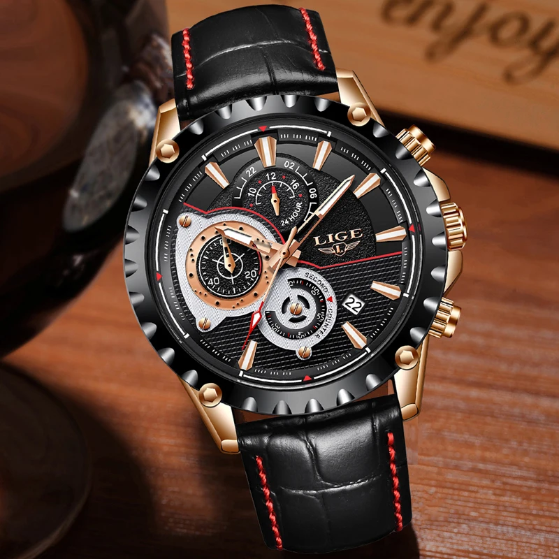 Günstige 2020 LIGE Uhr Männer Mode Quarz Armee Military Herren Uhren Top Brand Luxus Leder Wasserdichte Sport Uhr Relogio Masculino