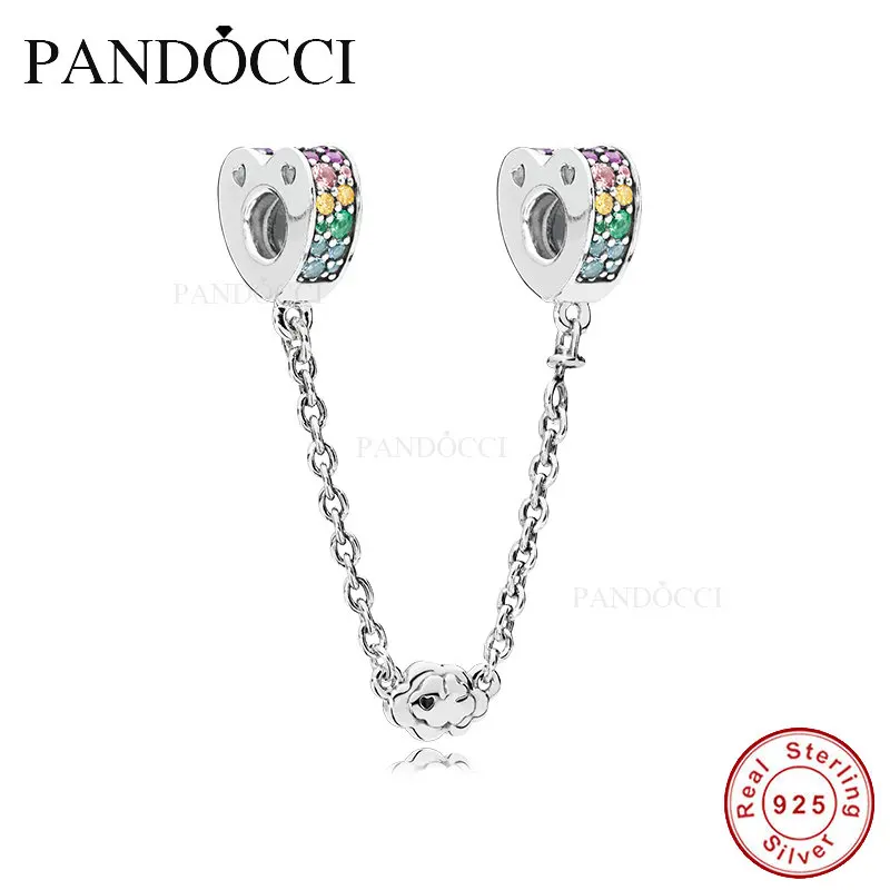 

2018 New Spring 925 Sterling Silver Multi-Colored Arcs Of Love Safety Chain Beads Fits for Original Bracelets Jewelry PANDOCCI