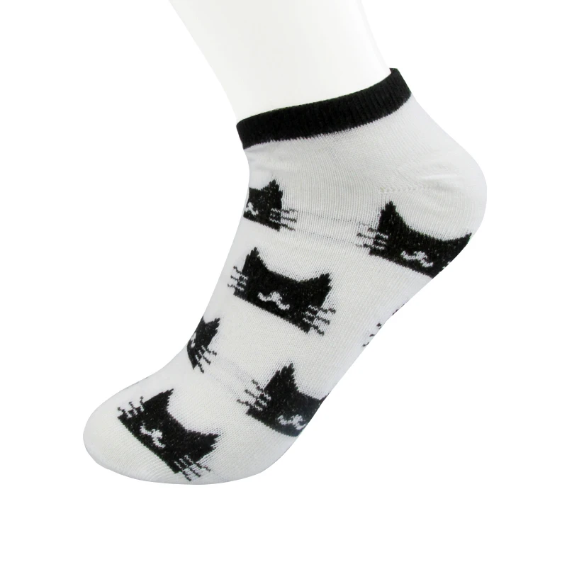 Теплые удобные хлопковые женские Носки с рисунком кота из бамбукового волокна короткие женские носки с невидимыми лодыжками для девочек и мальчиков, 2 пары = 4 шт