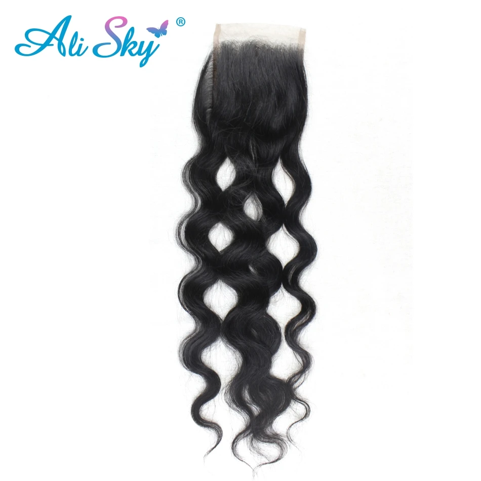 3 Bundles With Lace Closure Ali Sky Peruvian Natural Wave Hair Weave Bundles With Closure Human Hair Non Remy Hair Extensions